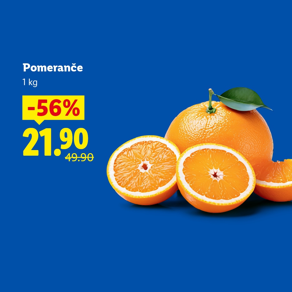 Pomeranče, 1 kg, sleva 56 %, cena 21.90 (původně 49.90).