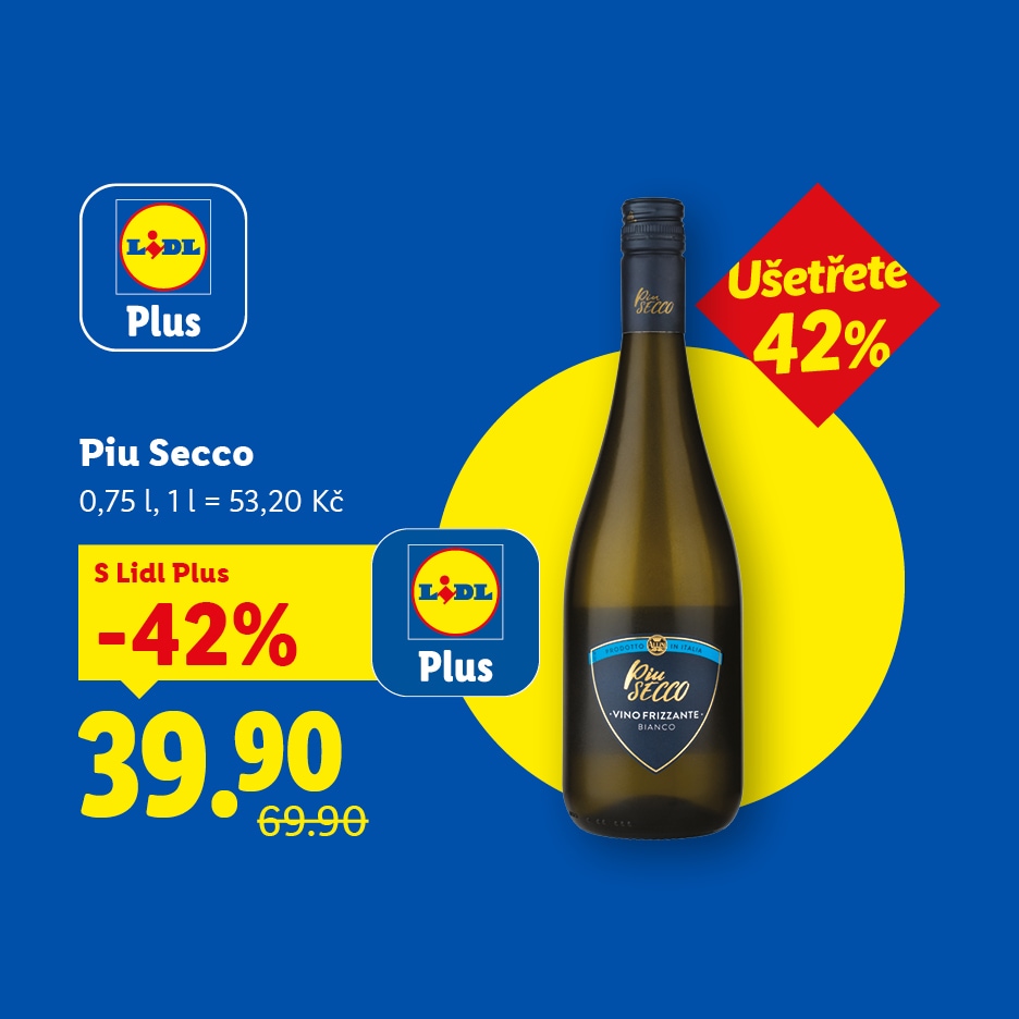 Láhev šumivého vína s 42% slevou za 39,90 Kč s Lidl Plus.