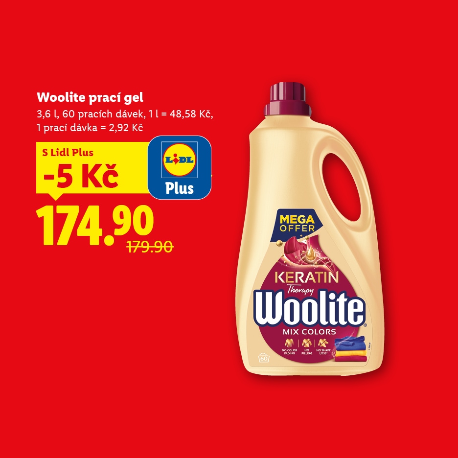 Prací gel s keratinovou terapií pro smíšené barvy, 3,6 l, se slevou pro Lidl Plus.