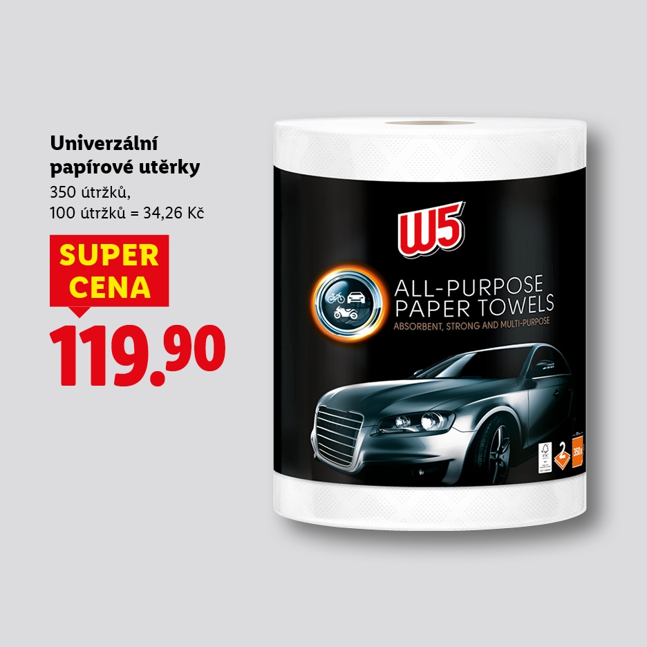 Univerzální papírové utěrky s 350 útržky za 119.90 Kč, super cena.