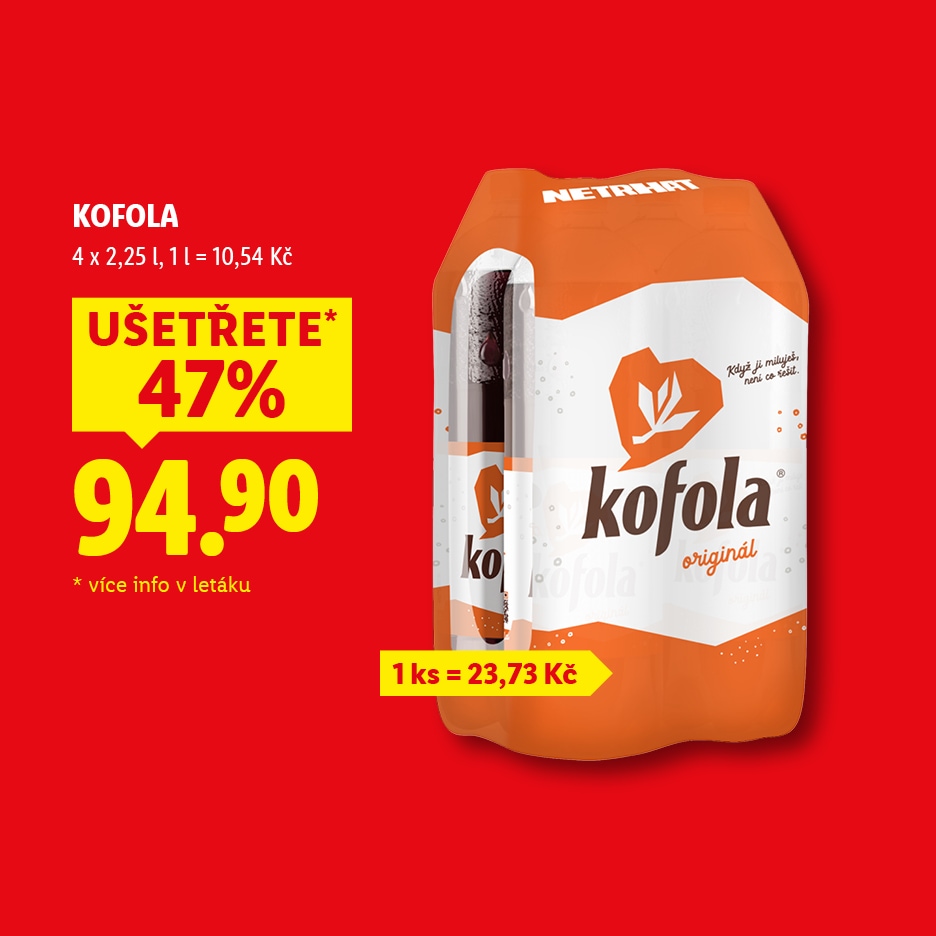 Sleva 47 % na balení 4x 2,25l nápoje, nyní za 94,90 Kč.