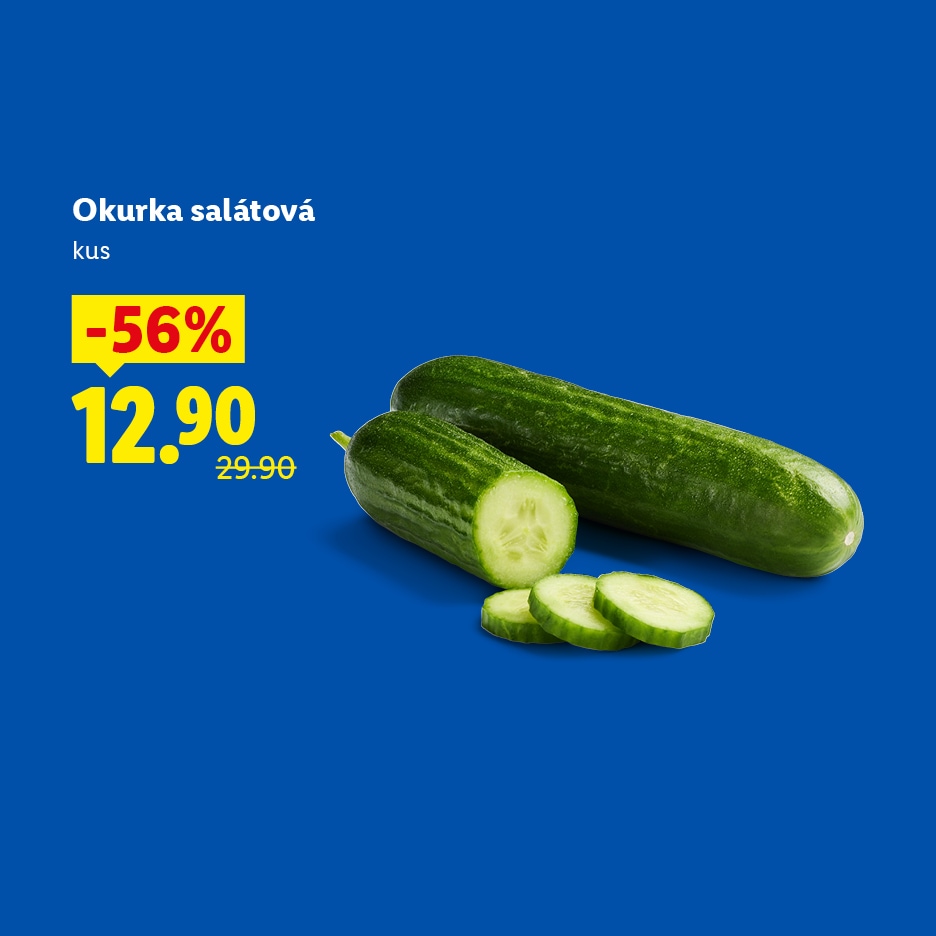 Okurka salátová, kus, sleva 56 %, cena 12.90 (původně 29.90).