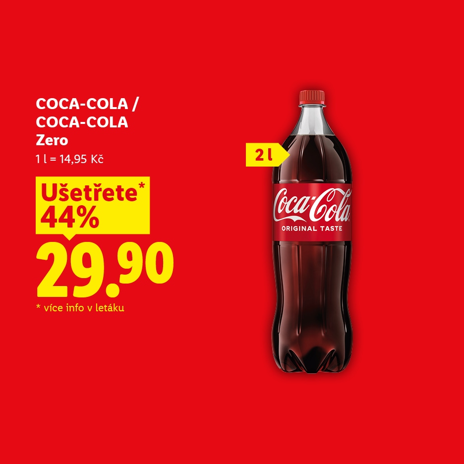 Láhev coly s cenou 29,90 Kč a slevou 44 %.
