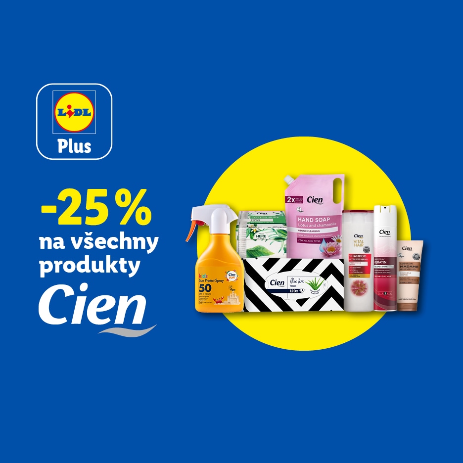 Lidl Plus: Sleva 25 % na všechny produkty péče o tělo, vlasy a domácnost.