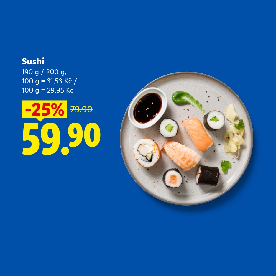 Sushi s 25% slevou za 59,90 Kč, původně 79,90 Kč.