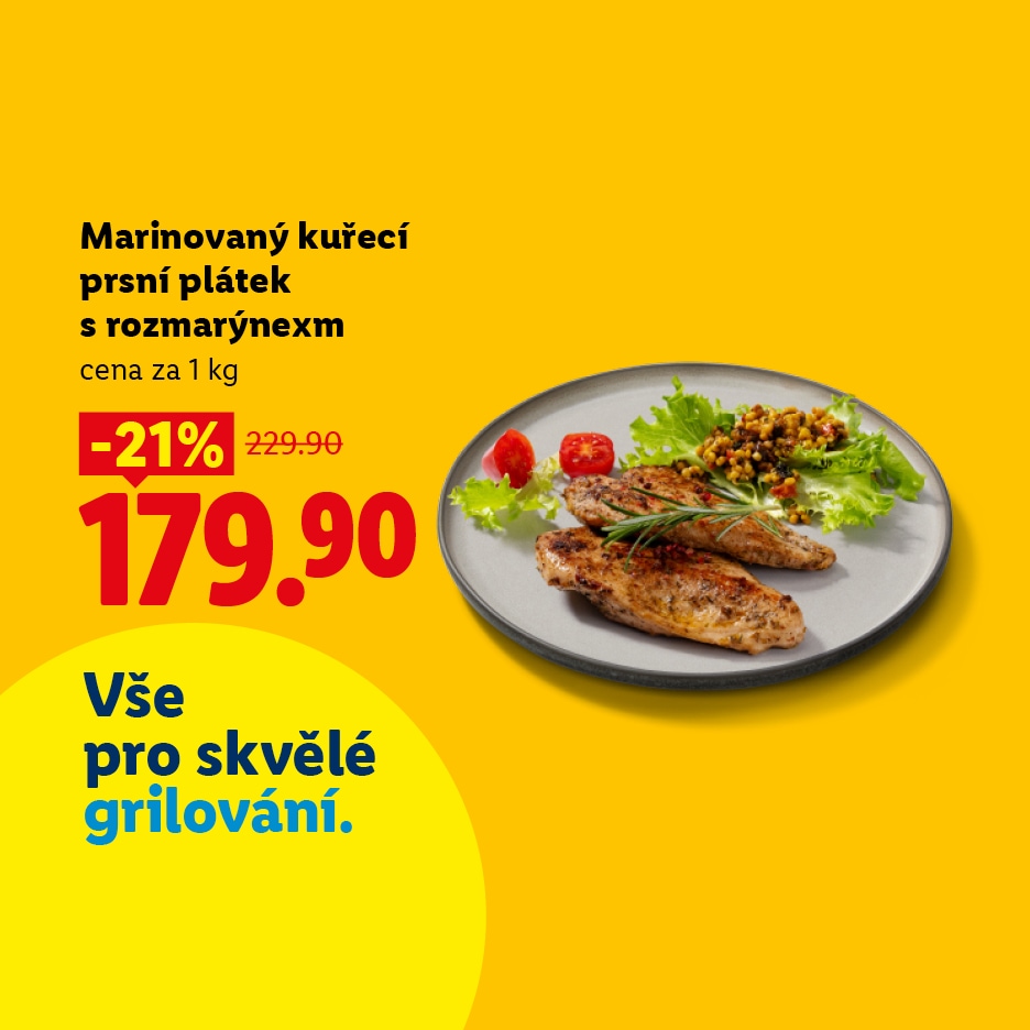Marinovaný kuřecí prsní plátek s rozmarýnem za 179,90 Kč (sleva 21 %) na grilování.