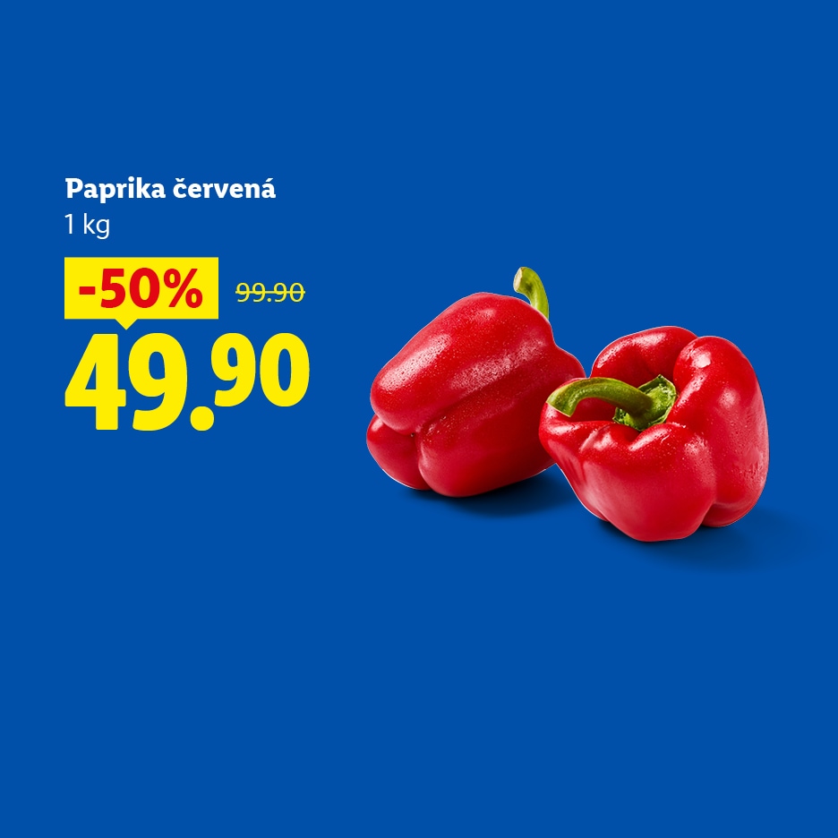 Červená paprika 1 kg, sleva 50 %, cena 49.90