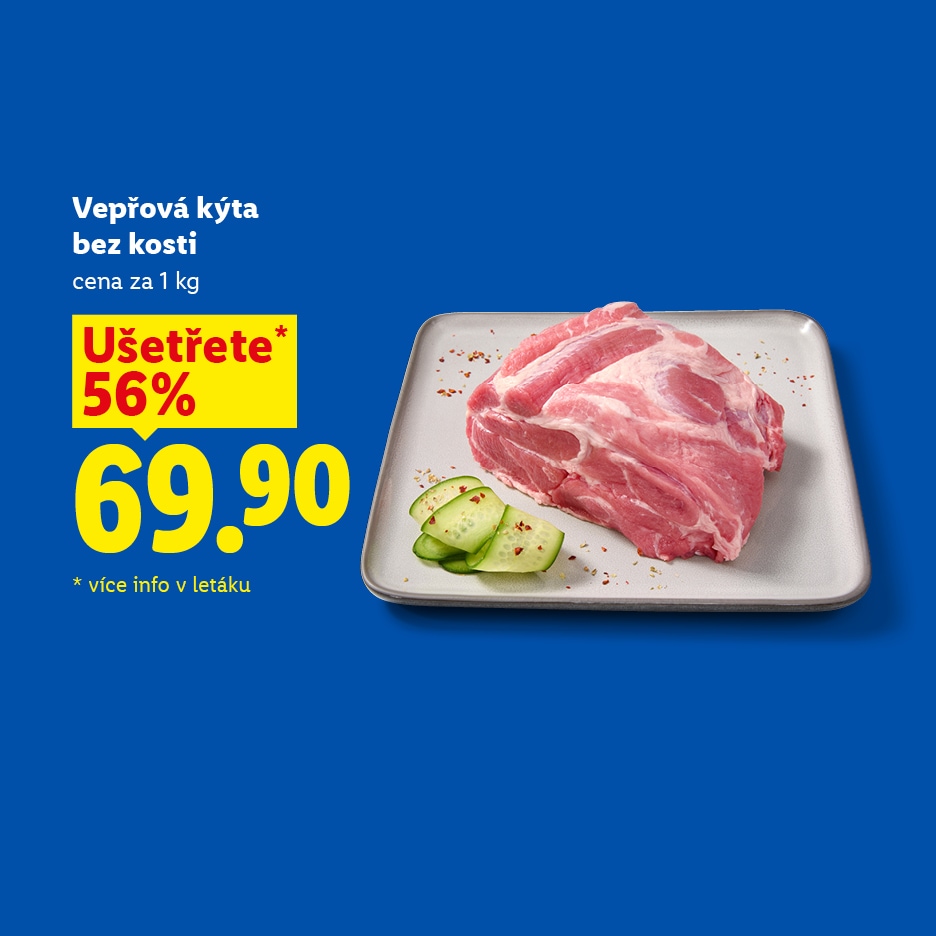 Vepřová kýta bez kosti za 69.90 Kč, ušetříte 56%.