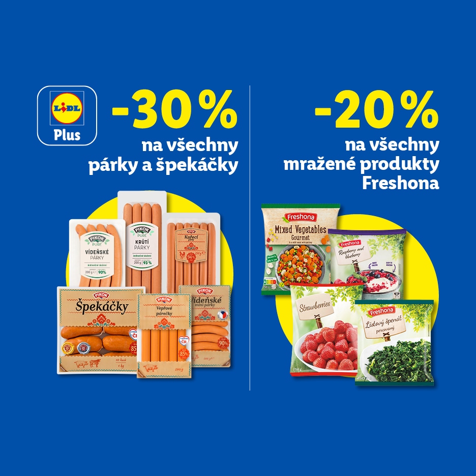 Lidl Plus: -30 % na párky a špekáčky, -20 % na mražené produkty Freshona.