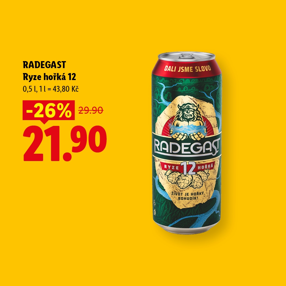 Plechovka piva s 26% slevou, nyní za 21,90 Kč.