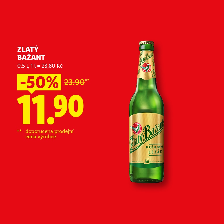 Pivo ve skleněné lahvi s 50% slevou, nyní za 11,90 Kč.