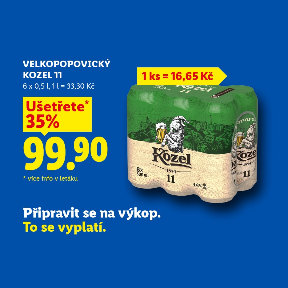 Šestibalení piva s výraznou slevou 35 % za 99,90 Kč, což je 16,65 Kč za kus.