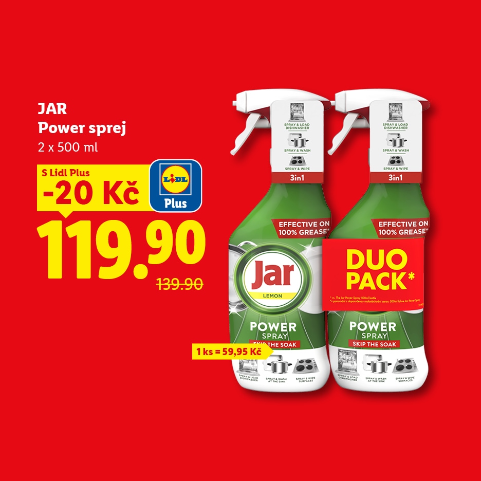 Dvě balení čisticího spreje na nádobí s citronovou vůní, zvýhodněná cena s Lidl Plus.