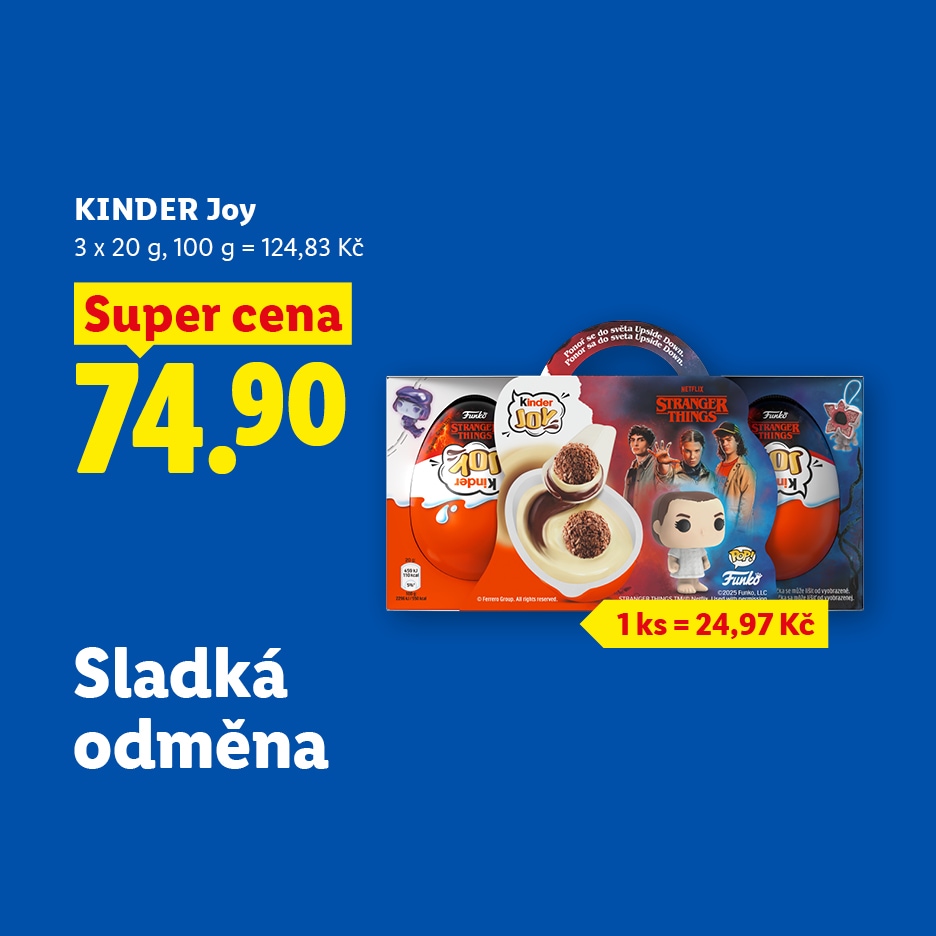 Kinder Joy s motivem Stranger Things, cena 74.90 Kč, sladká odměna.