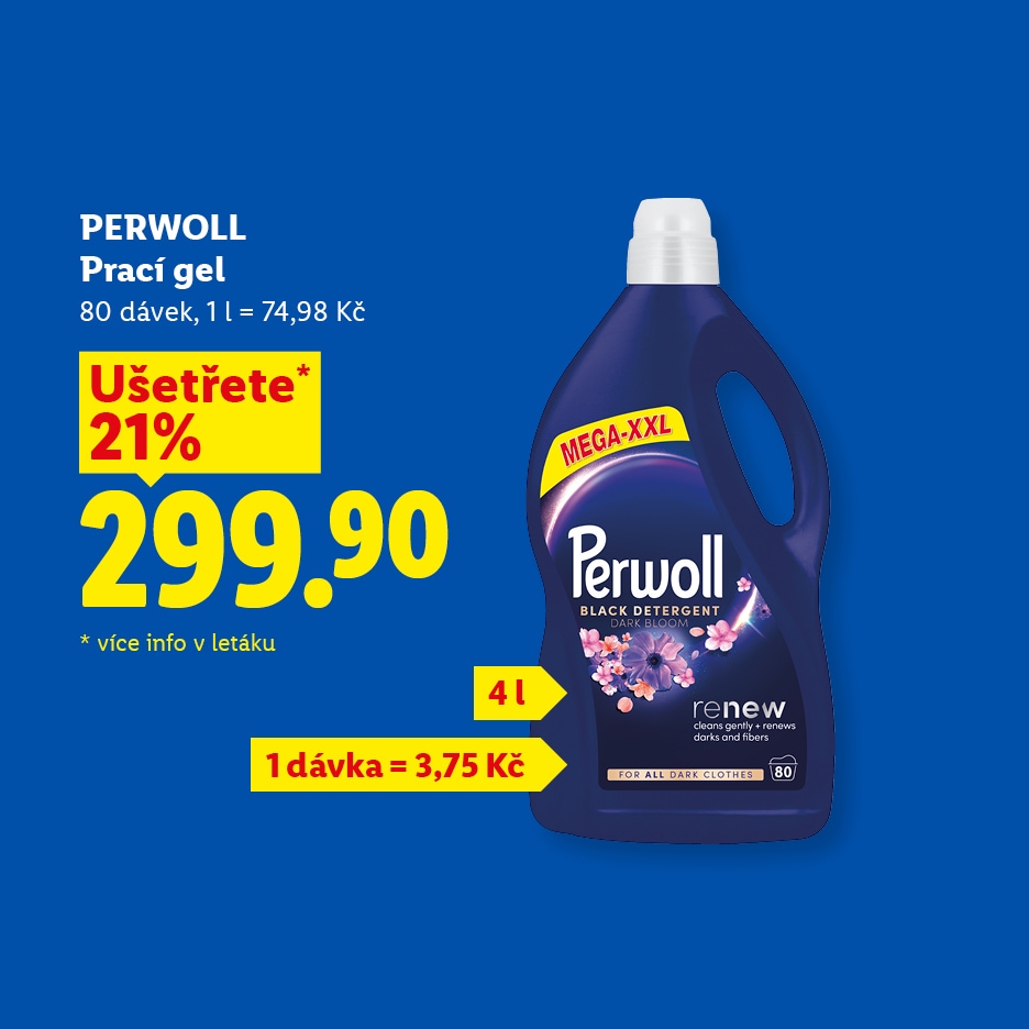 Prací gel pro tmavé prádlo, 4 litry, 80 dávek, za akční cenu 299,90 Kč.