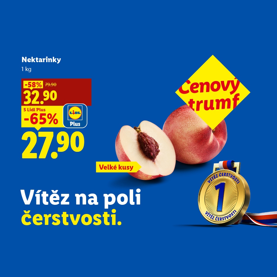 Nektarinky s cenovými akcemi a medailí za čerstvost.
