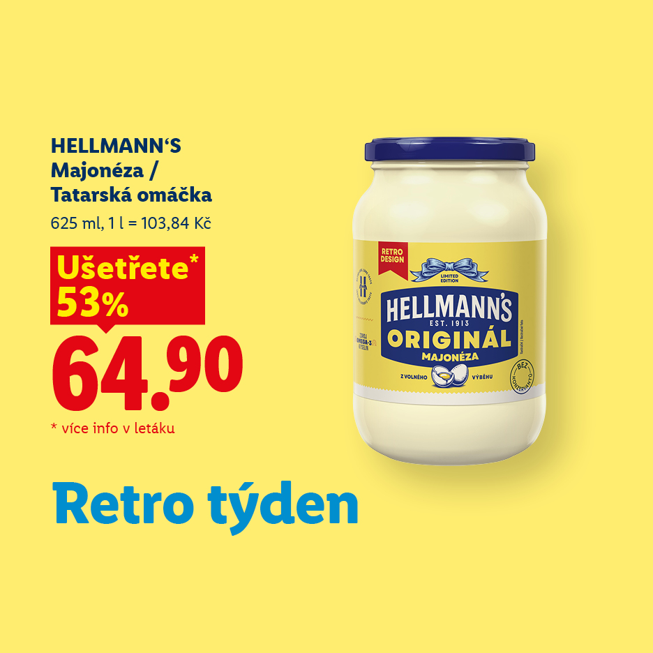 Sklenice majonézy v retro designu v akci za 64,90 Kč.