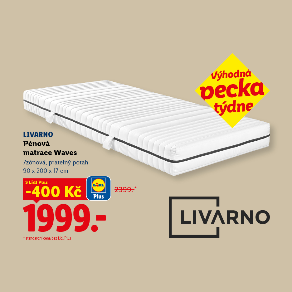 Pěnová matrace s rozměry 90 x 200 x 17 cm v akci s Lidl Plus.