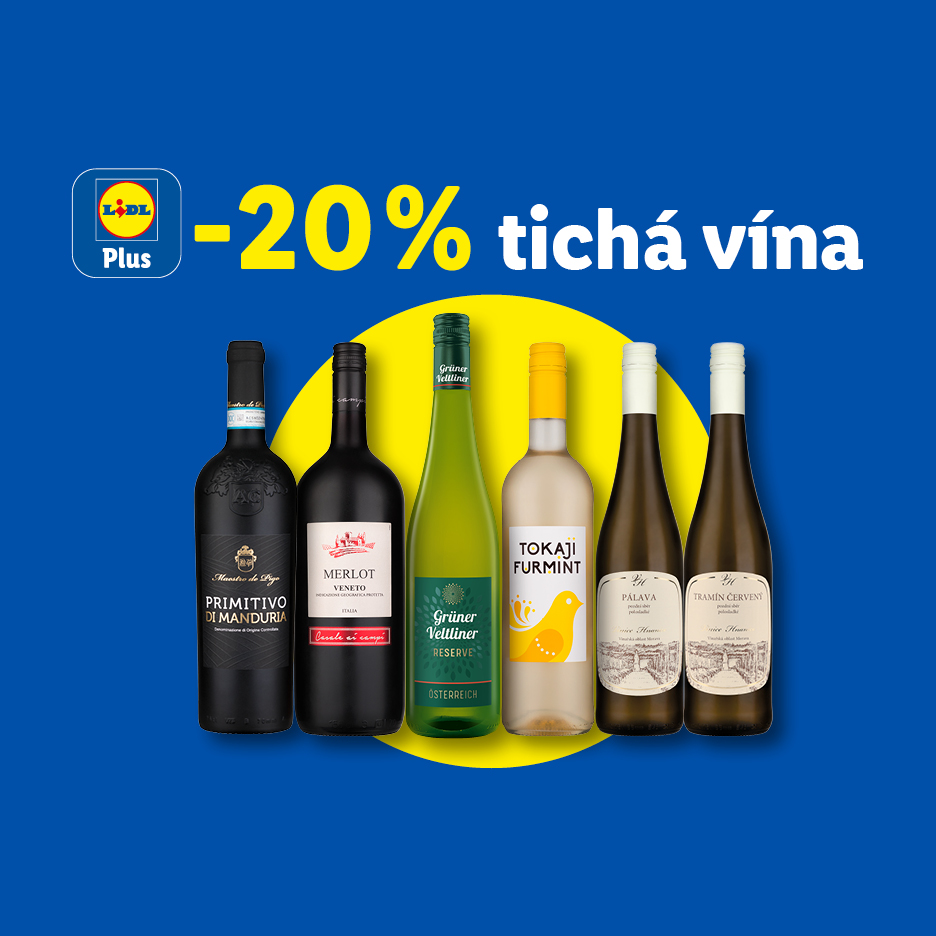 Sleva 20 % na tichá vína s aplikací, v nabídce červená i bílá vína.
