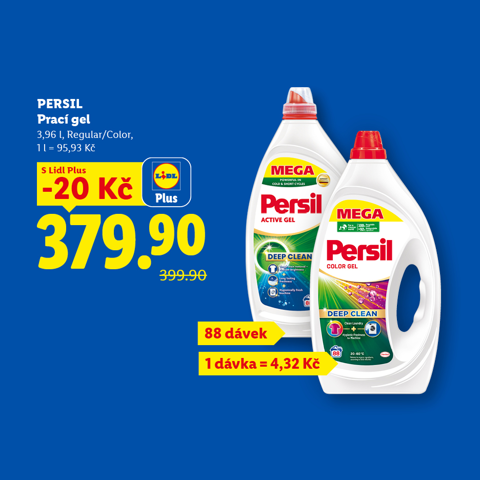 Prací gel v akci s Lidl Plus za 379,90 Kč.