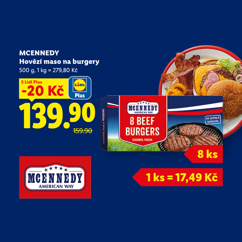 Mražené hovězí maso na burgery v akci s Lidl Plus.