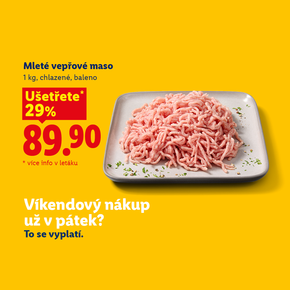 Mleté vepřové maso 1 kg za akční cenu 89,90 Kč.