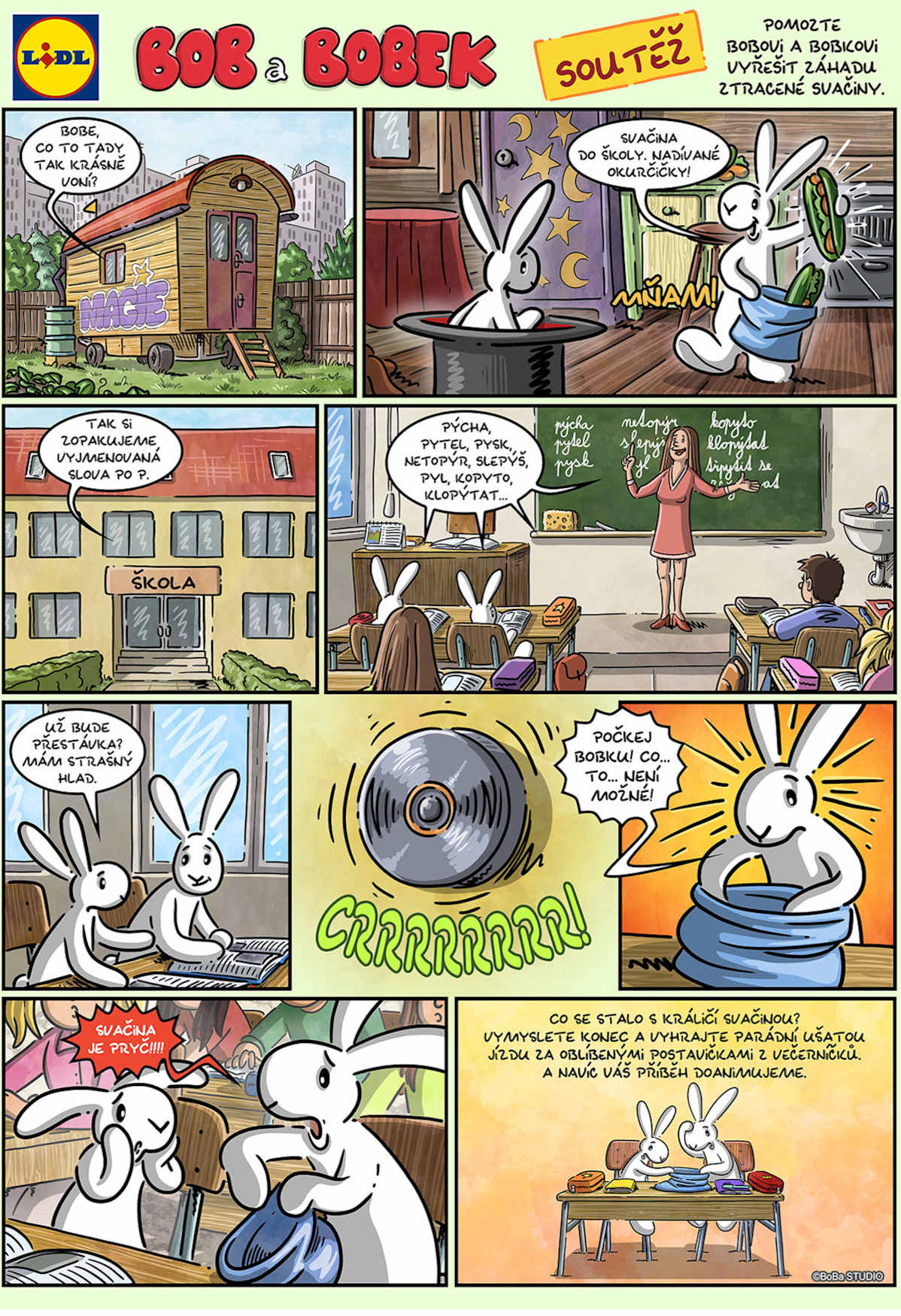 Bob a Bobek: Lidl komiks s králíky, školou a tajemstvím.