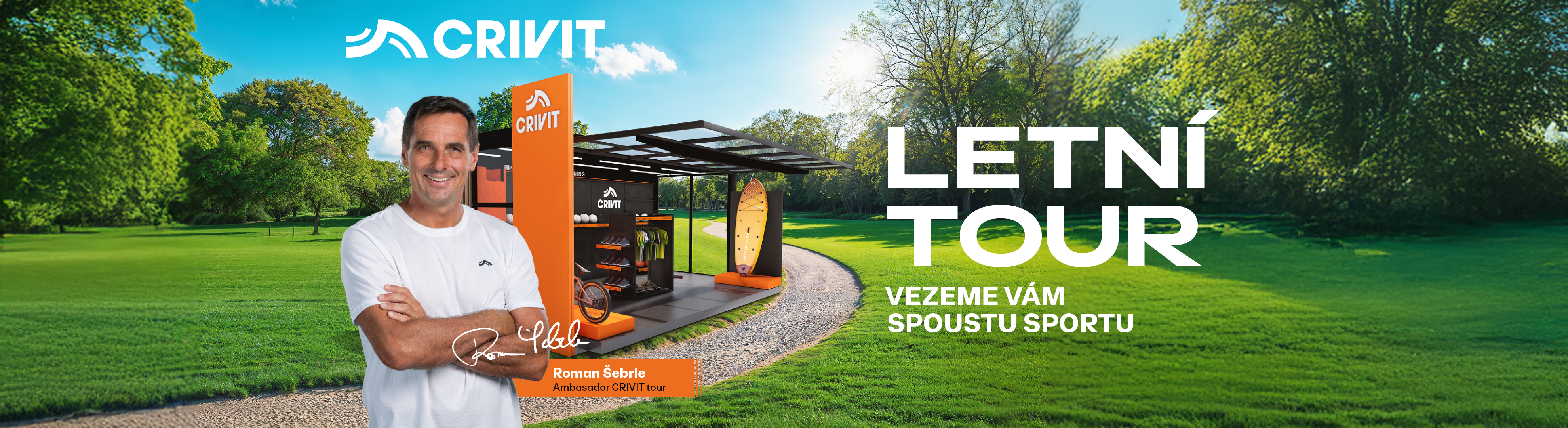 Letní turné Crivit s vybavením pro cyklistiku a vodní sporty.