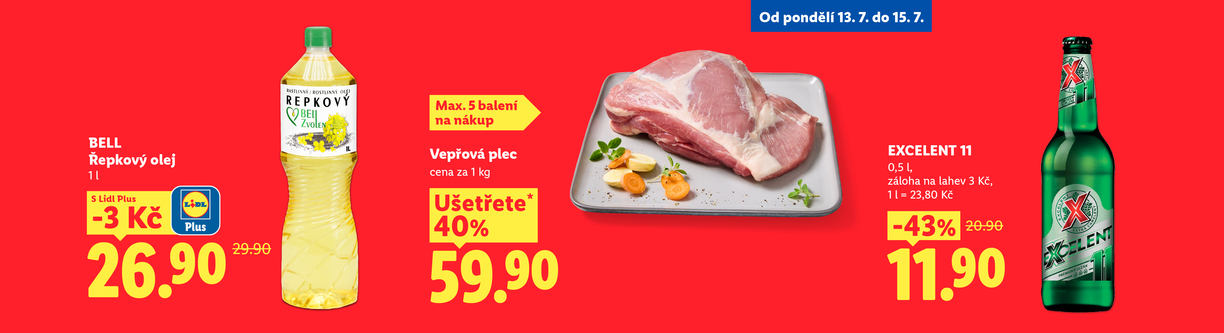 Řepkový olej, vepřová plec a pivo v akci od pondělí 13. 7. do 15. 7.