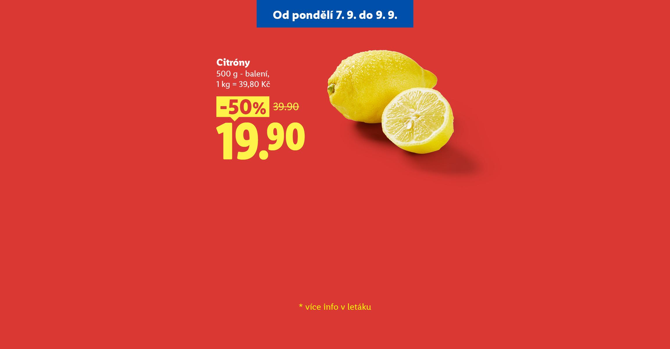 Pivo  za 9,90 Kč, vepřová pečeně za 69,90 Kč a citrony za 19,90 Kč za 500 g v akci, s výraznými slevami a omezeným množstvím na nákup.