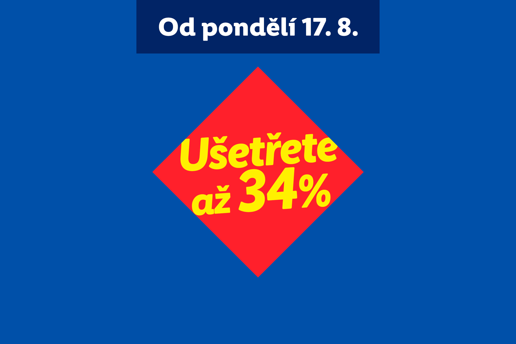 Akční nabídka s pivem, pizzou, kávou, pracím gelem a dalšími potravinami, s úsporou až 34 %.