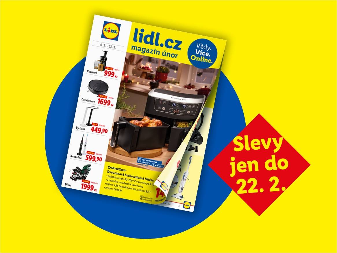 Lidl magazín únor s nabídkou kuchyňských spotřebičů, domácích potřeb a koupelnového vybavení, s akcemi do 22.2.