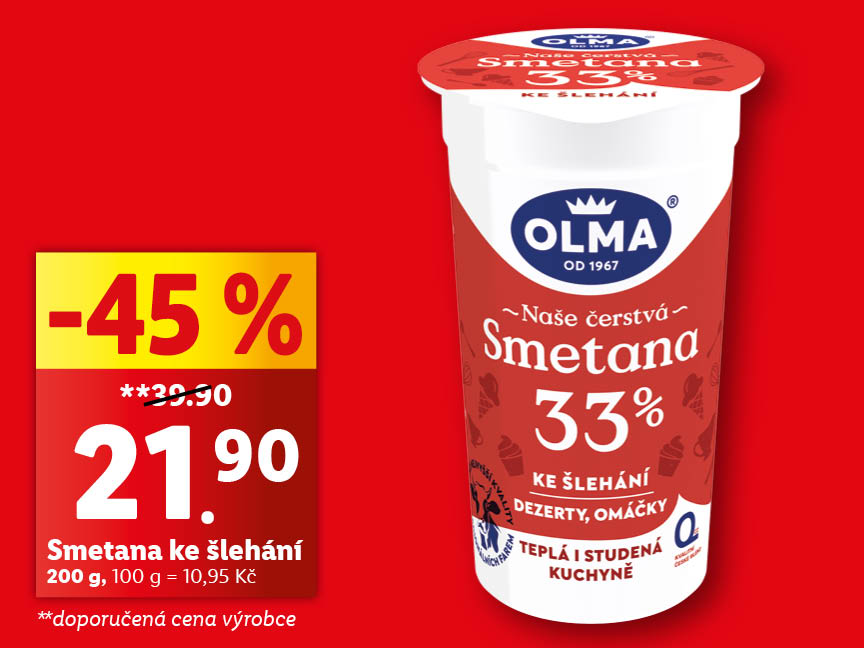 Smetana ke šlehání 200 g za 21,90 Kč