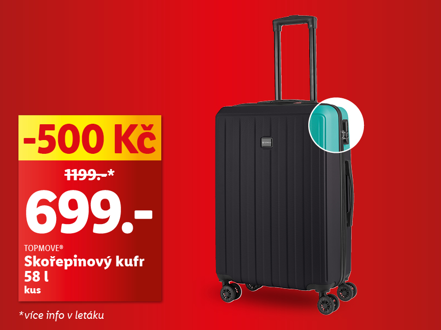 Topmove skořepinový kufr 58 l za 699 Kč (sleva 500 Kč).