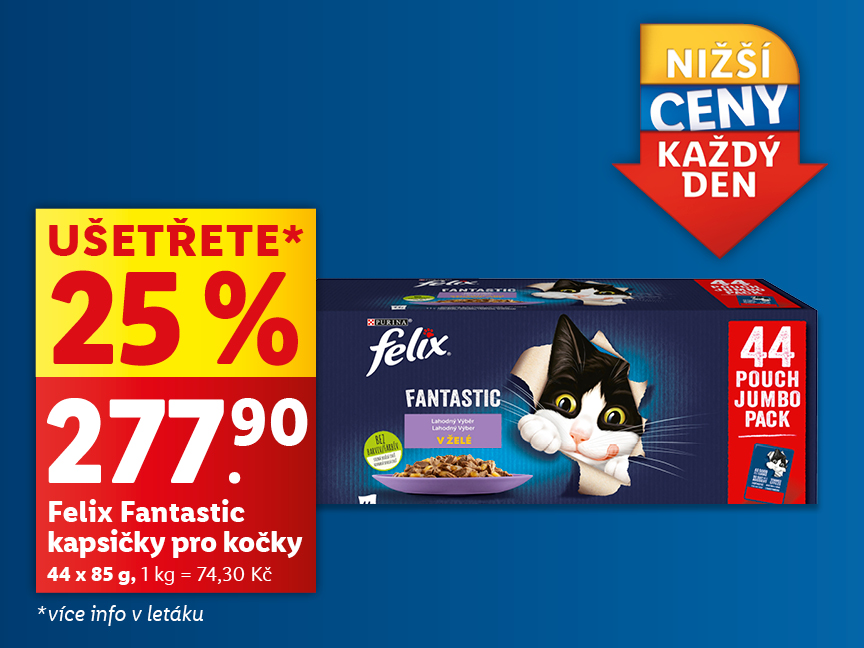 Felix Fantastic kapsičky pro kočky - sleva 25%, 44 kapsičky v jumbo balení.