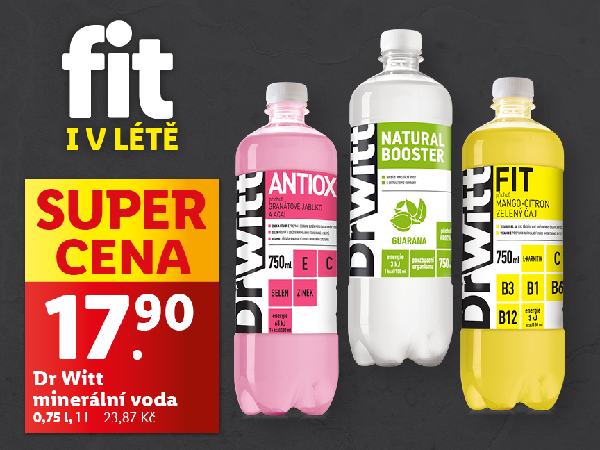Letní nabídka minerálních vod Dr. Witt: Antiox, Natural Booster a Fit.