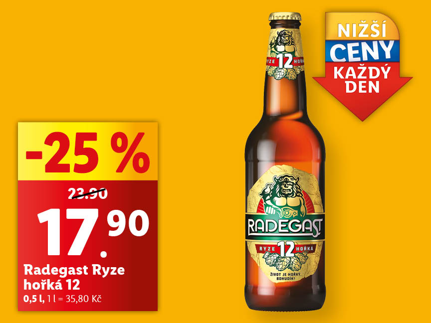 Sleva 25% na pivo Radegast Ryze hořká 12.