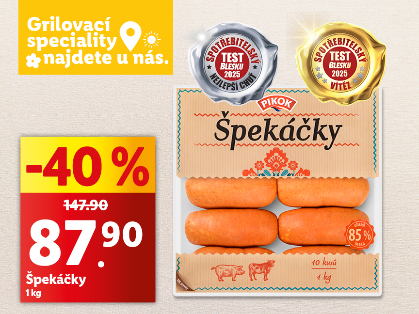 Pikok špekáčky v akci -40%, 1 kg balení.