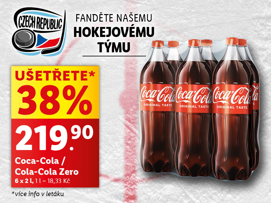Coca Cola/ Coca Cola Zero 6 x 2 l za 219,90 Kč. Cena za 1 litr je 18,33 Kč.