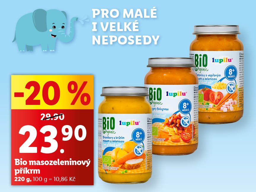 Sleva 20% na bio příkrmy Lupilu pro malé i velké neposedy.