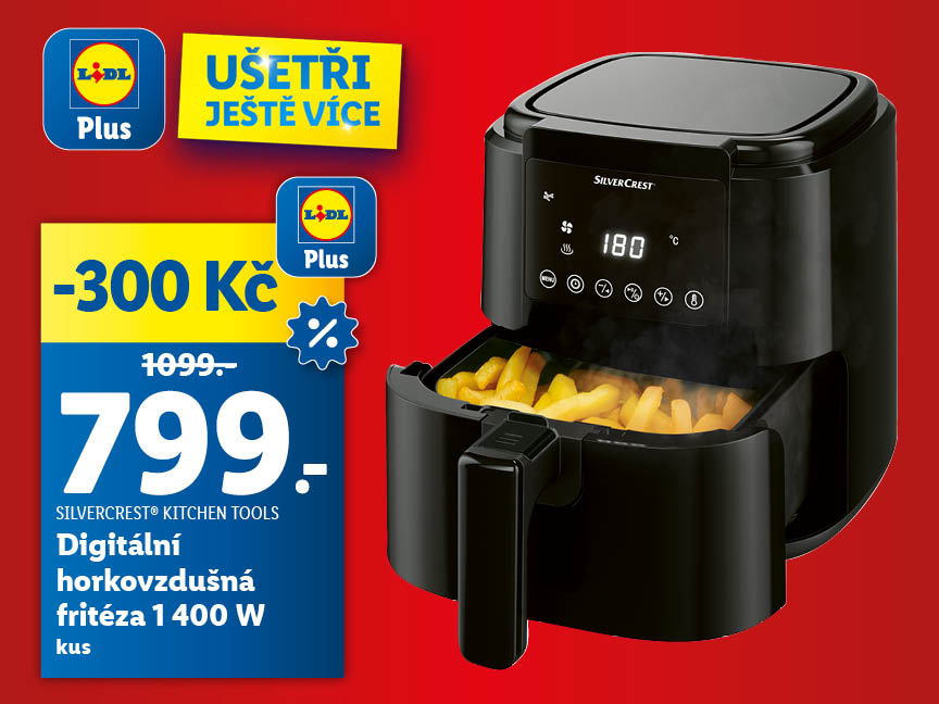 Digitální horkovzdušná fritéza 1400W, cena za 1 kus je s Lidl Plus 799 Kč
