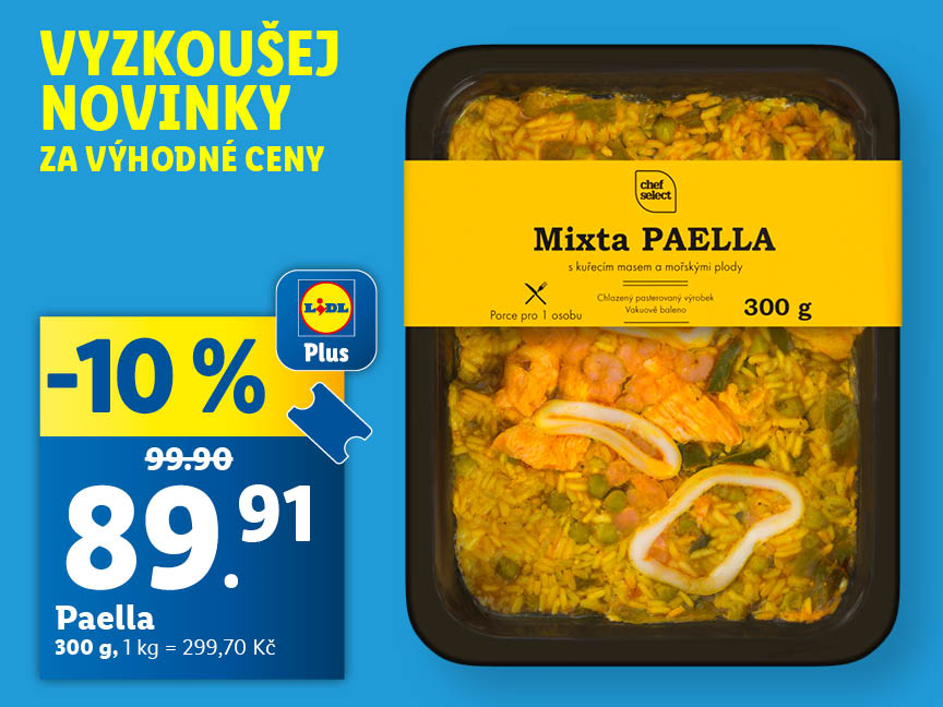 Paella 300 g za akční cenu 89,91 Kč. Původní cena 99,90 Kč
