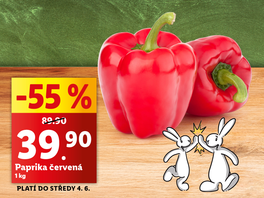 Paprika červená, 1 kg za 39,90 Kč, sleva 55 %, původní cena 89,90 Kč