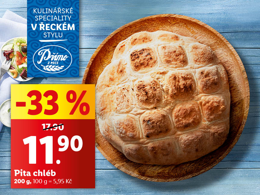 Pita chléb, 200 g, cena po 33% slevě je 11,90 Kč