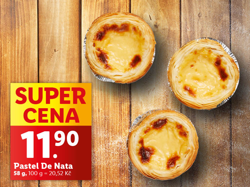 Tři portugalské koláče Pastel de Nata v akci za 11,90 Kč.