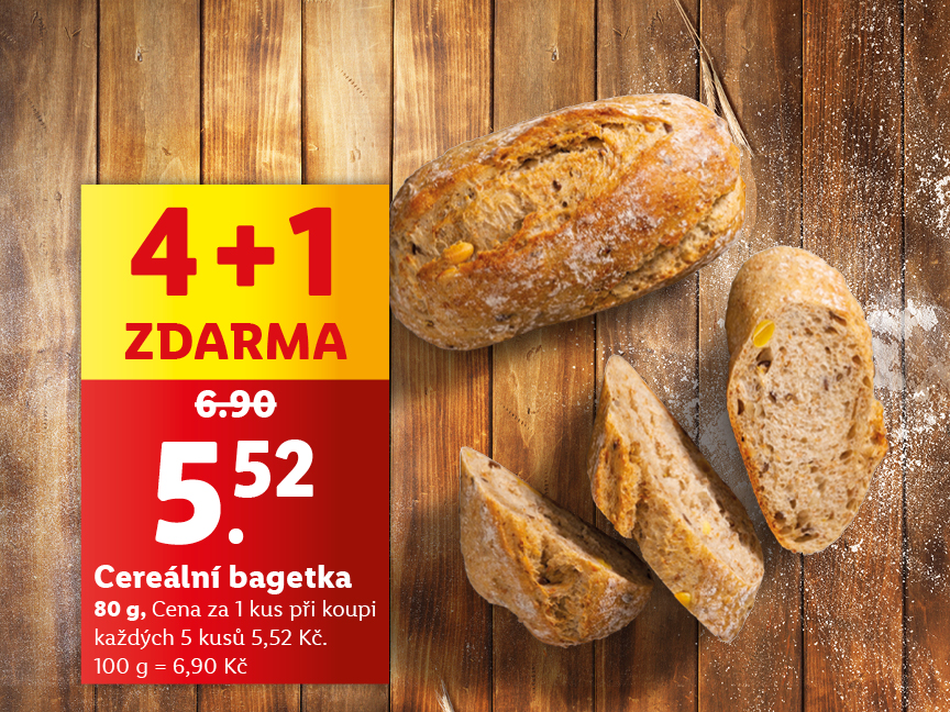 Akční nabídka cereálních baget 4+1 zdarma.