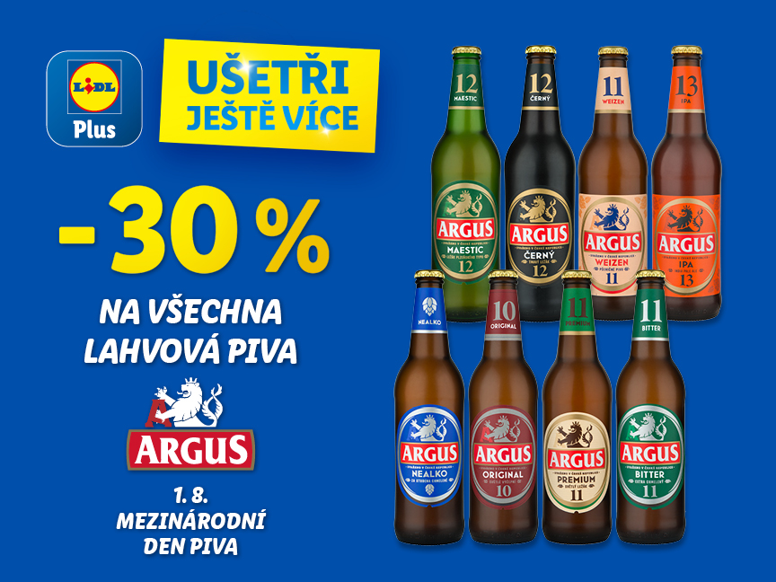 Sleva 30% na všechna lahvová piva Argus k Mezinárodnímu dni piva.