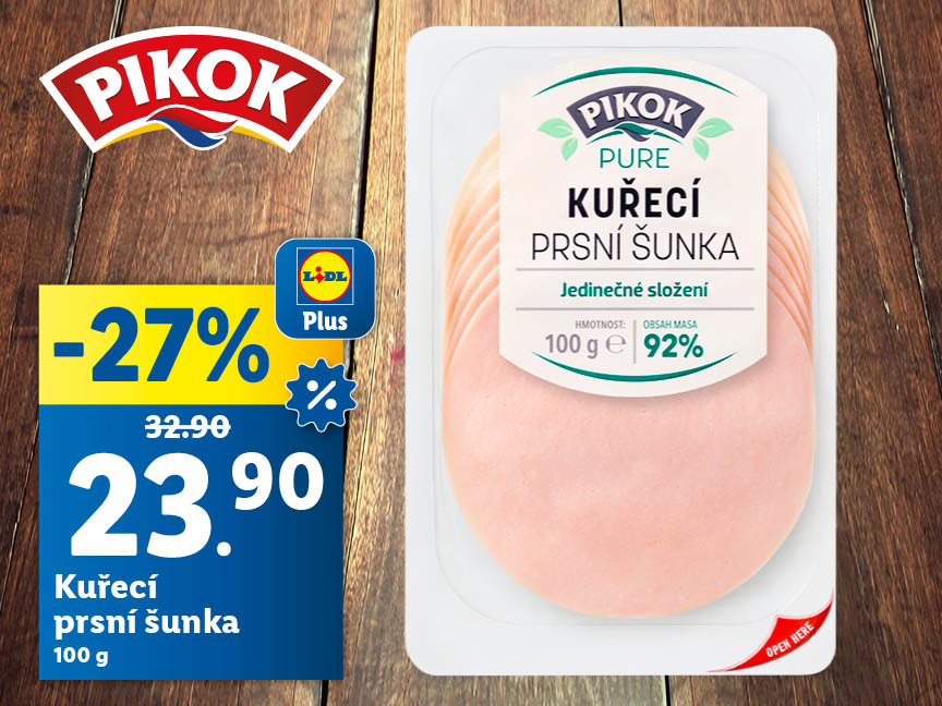 Kuřecí prsní šunka, 100 g za 23,90 Kč