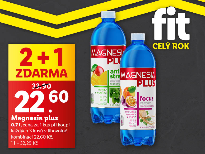 Magnesia Plus, 0,7 l, cena za 1 ks při koupi každých 3 kusů v libovolné kombinace je 22,60 Kč
