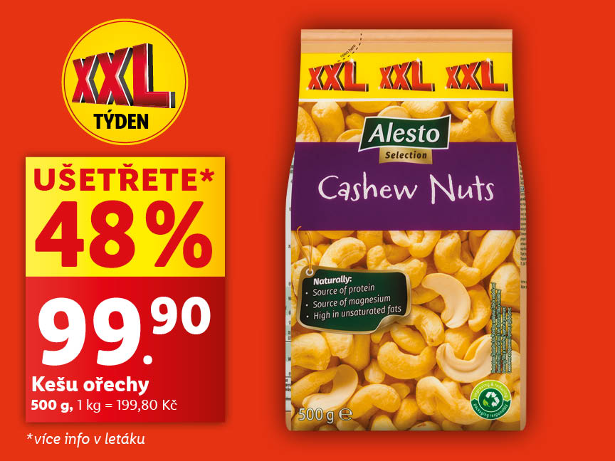 Akční nabídka Alesto kešu ořechů (500g) v XXL týdnu s 48% slevou.